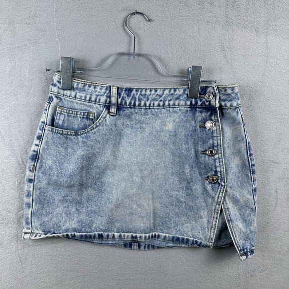 Vintage Denim Jeans Skirt Front Button Asymmetrical Hem Women's Blue Size Medium - Picture 1 of 7